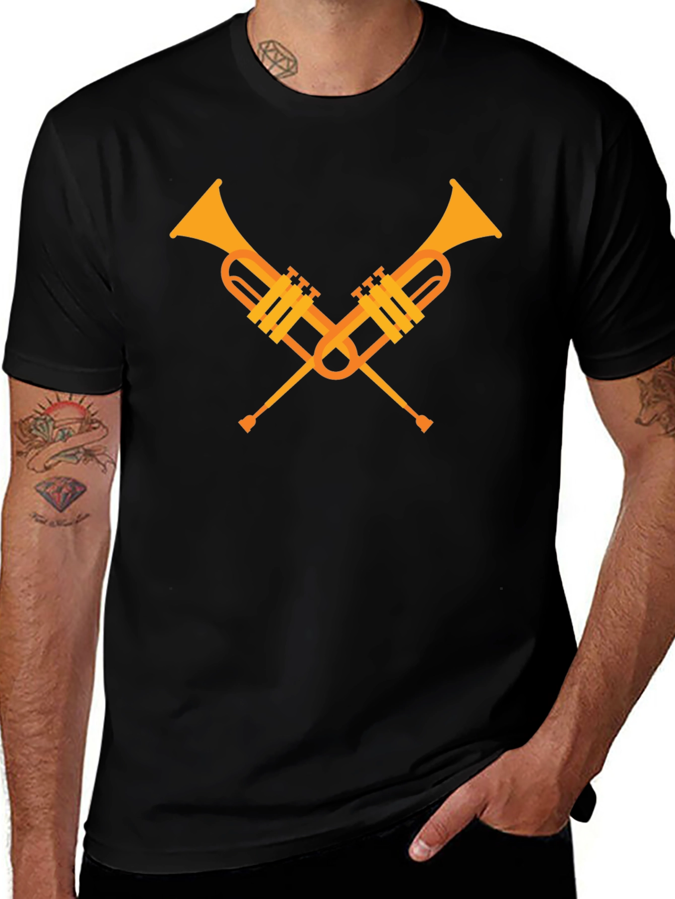Crossed Trumpets Graphic Tee - Black