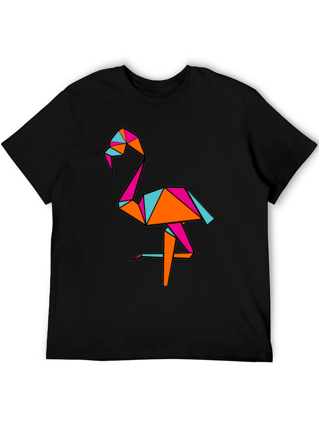 Geometric Flamingo Black T-Shirt