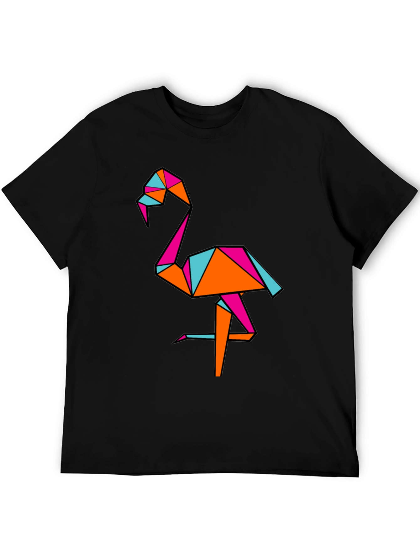 Geometric Flamingo Black T-Shirt
