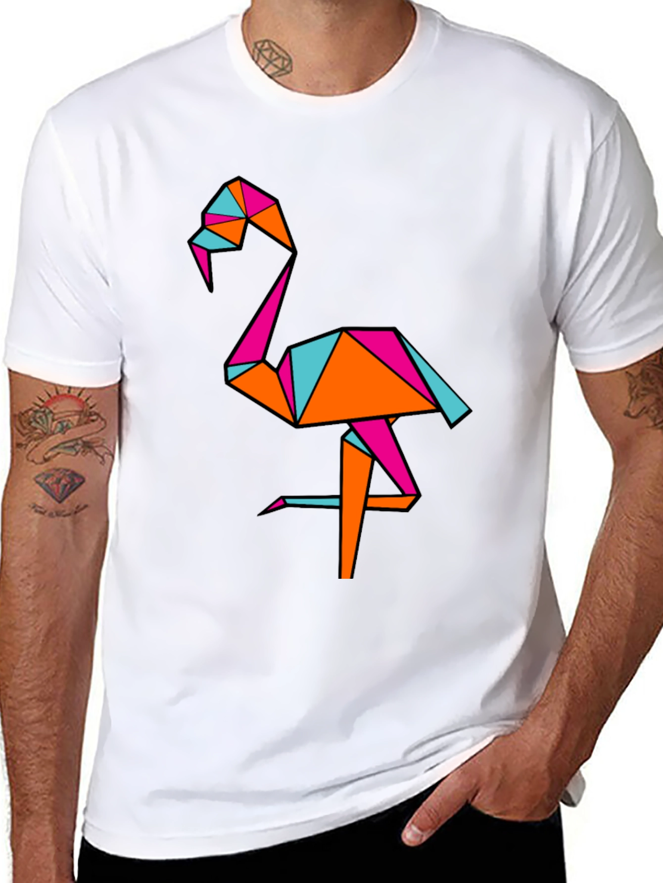 Geometric Flamingo Black T-Shirt