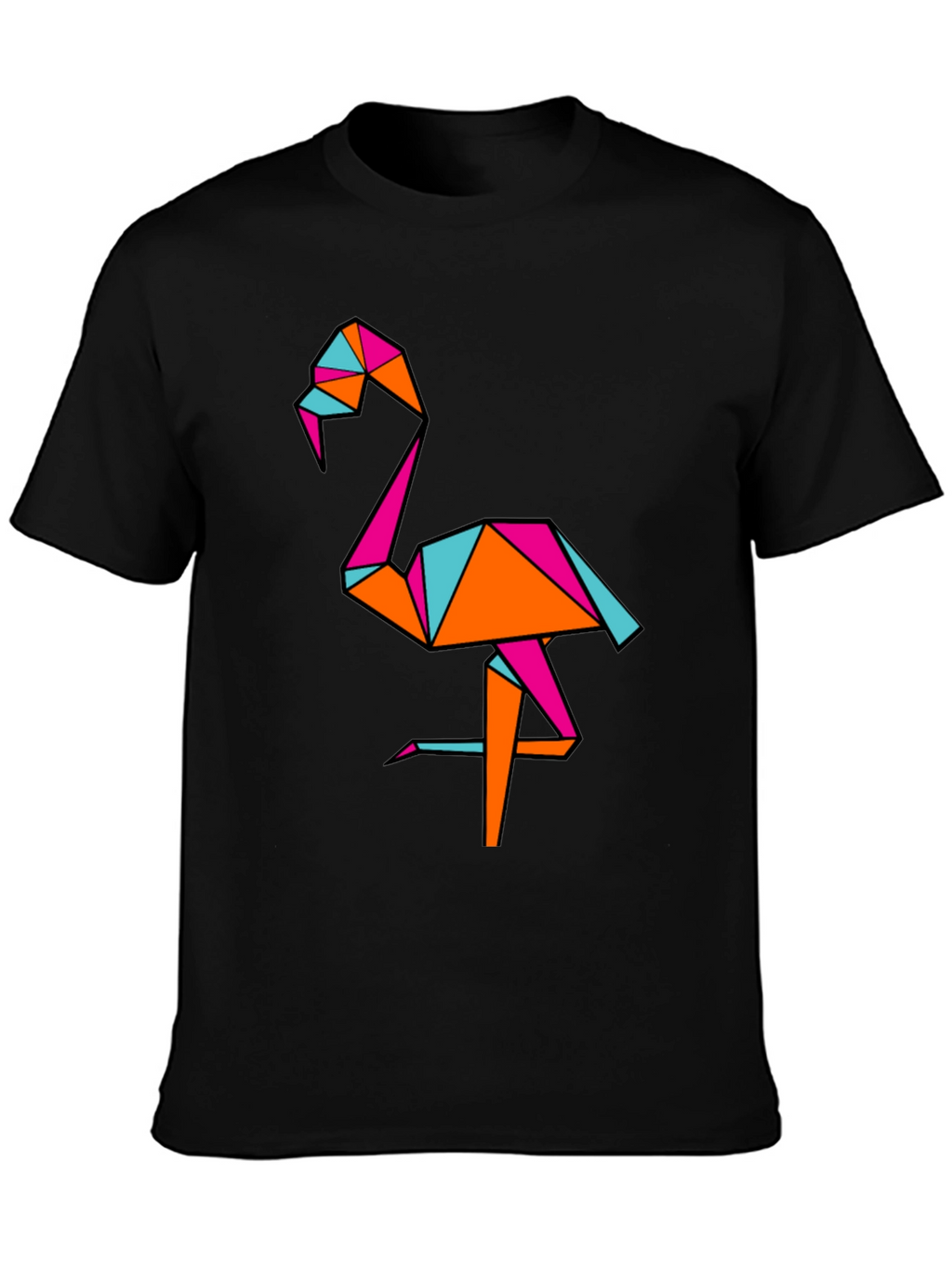 Geometric Flamingo Black T-Shirt
