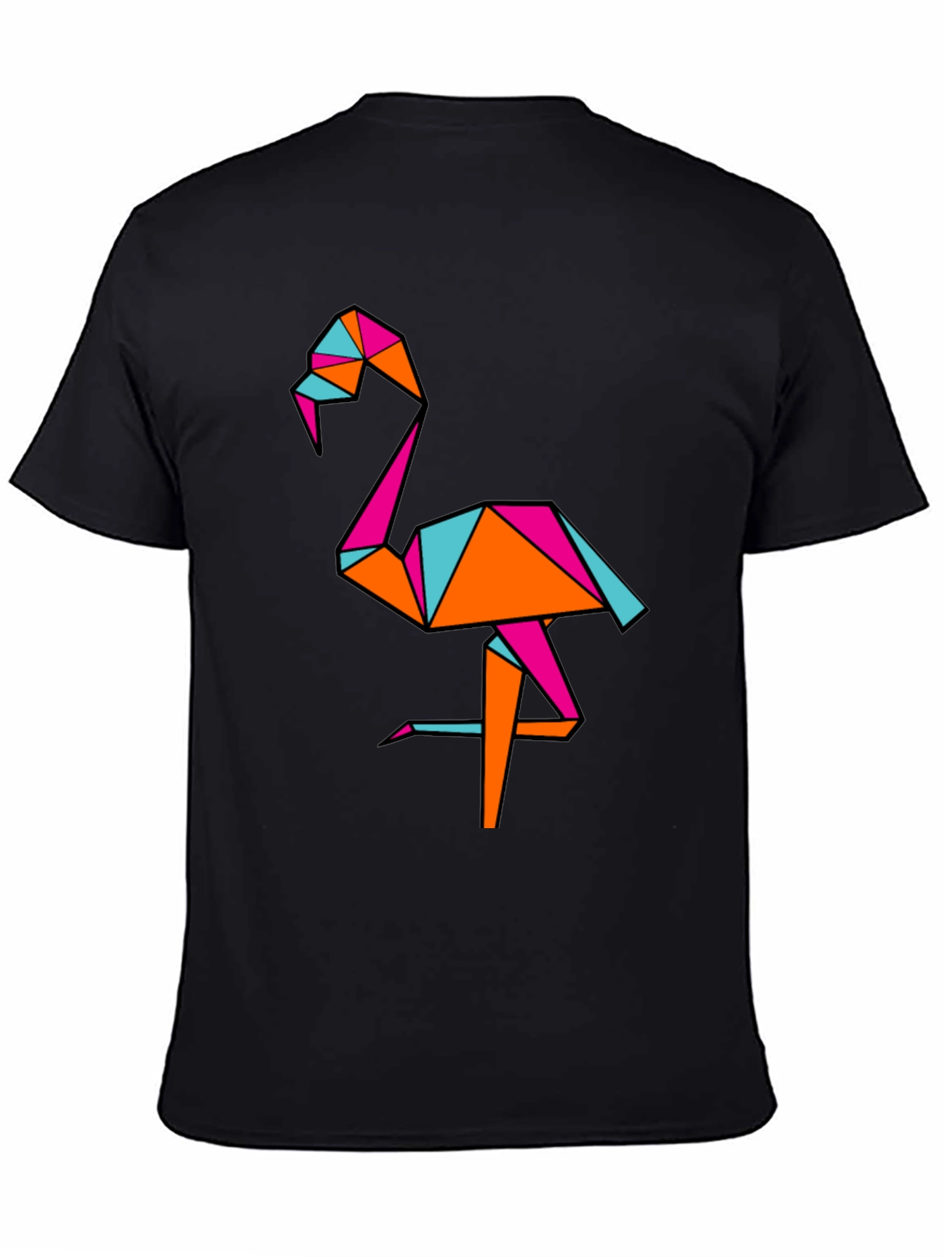 Geometric Flamingo Black T-Shirt