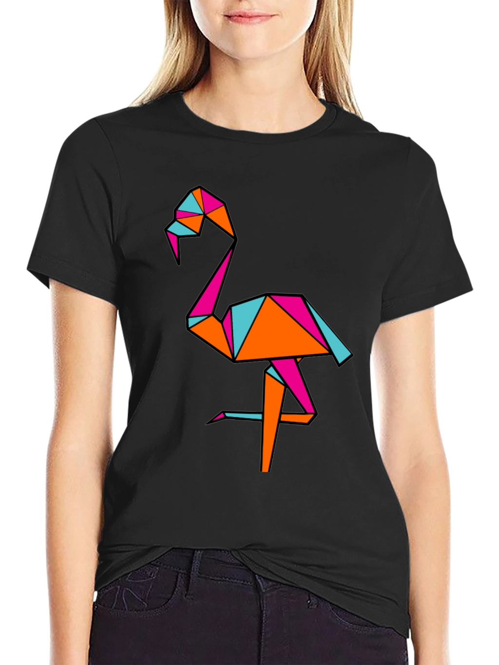 Geometric Flamingo Black T-Shirt