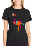 Geometric Flamingo Black T-Shirt