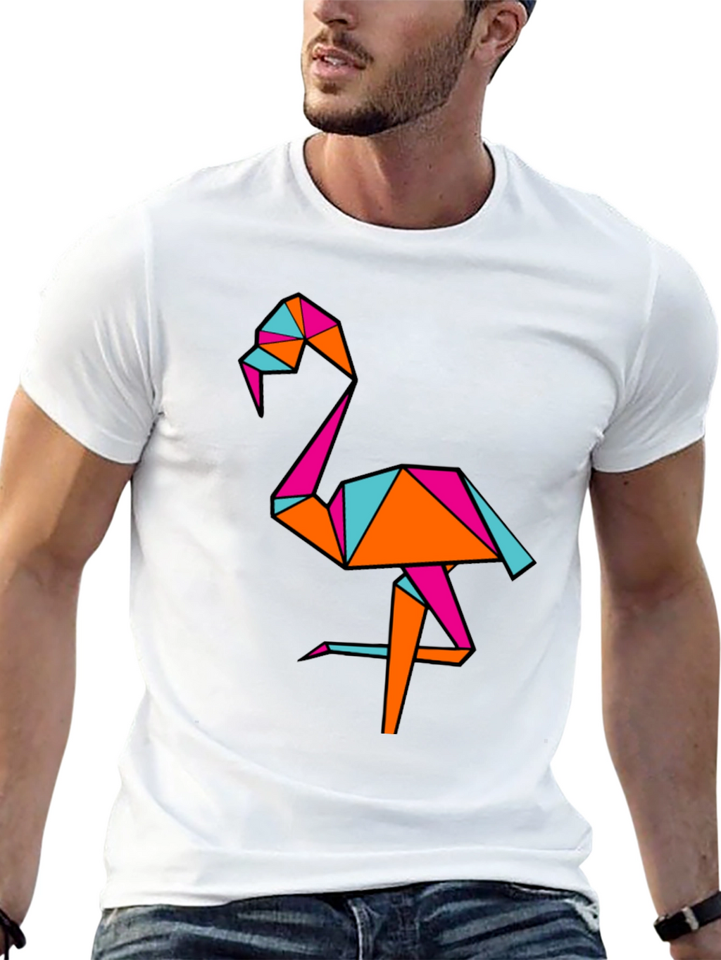 Geometric Flamingo Black T-Shirt