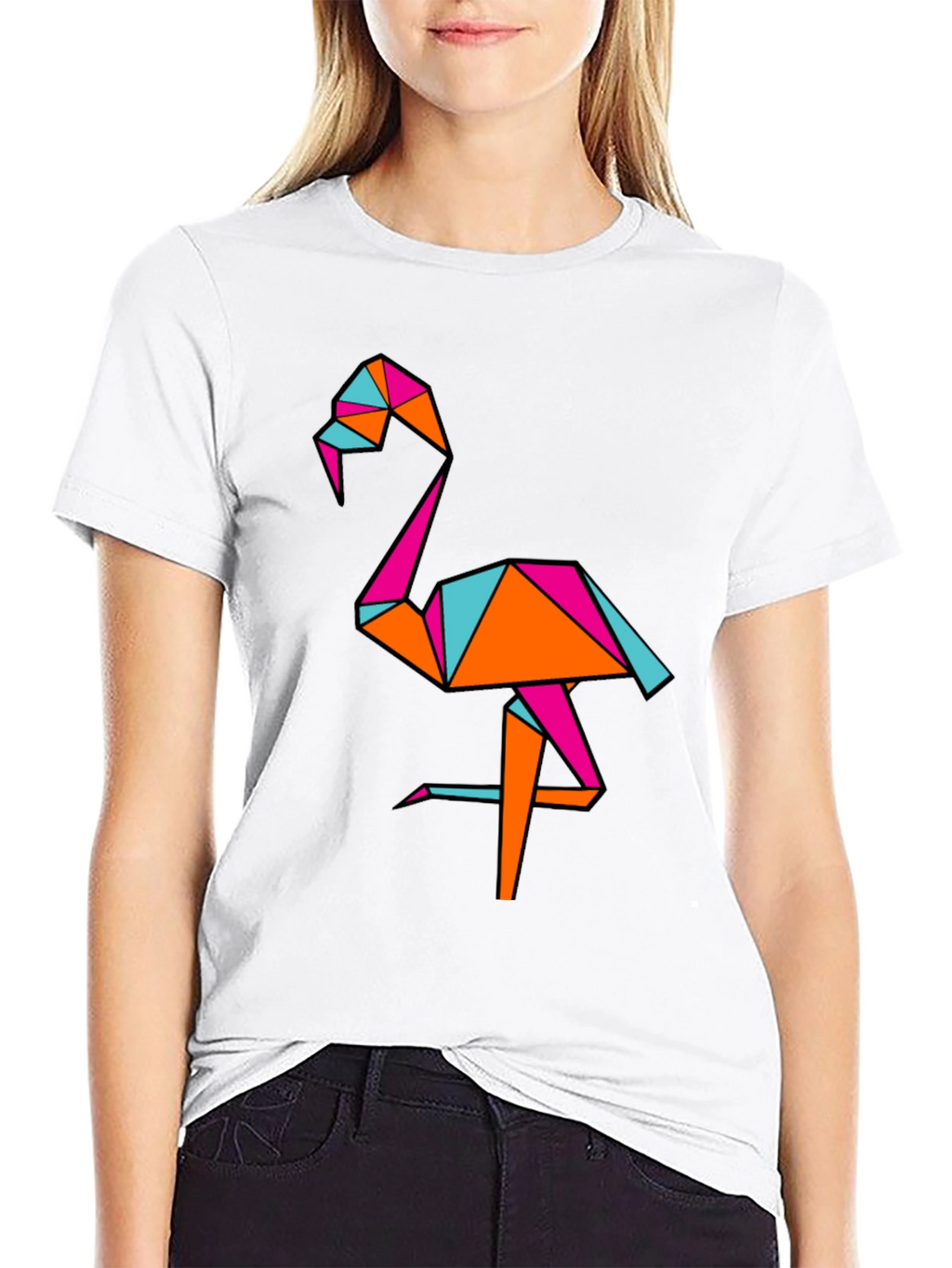 Geometric Flamingo Black T-Shirt
