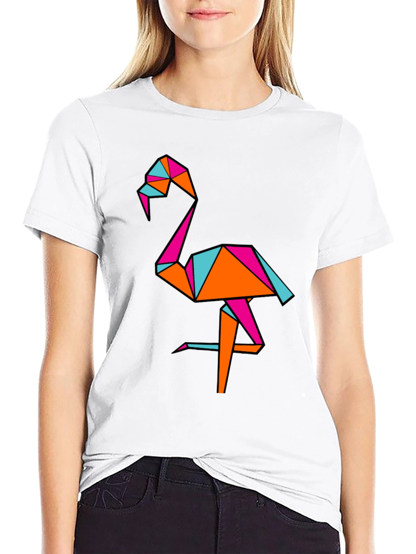Geometric Flamingo Black T-Shirt