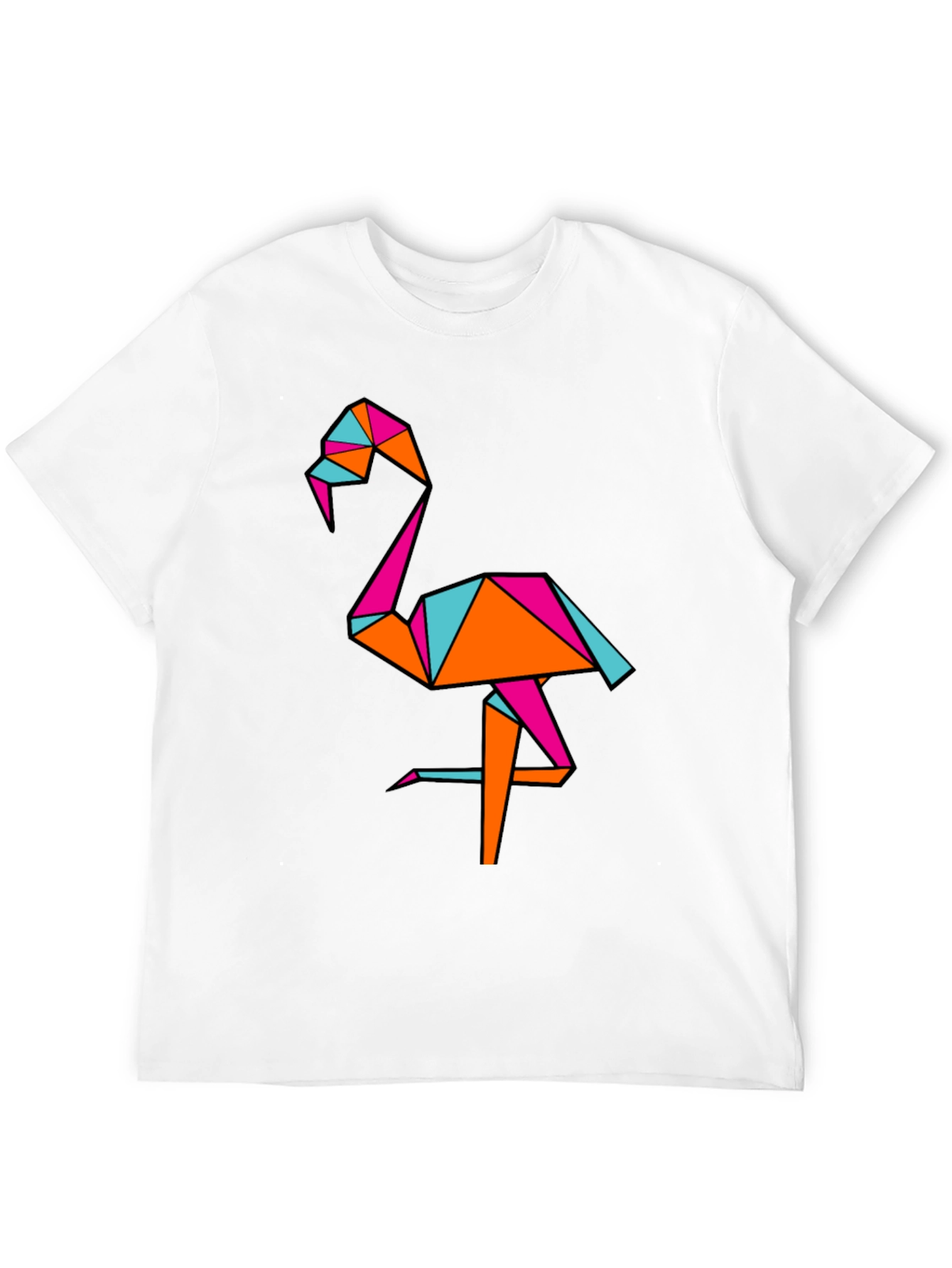Geometric Flamingo Black T-Shirt
