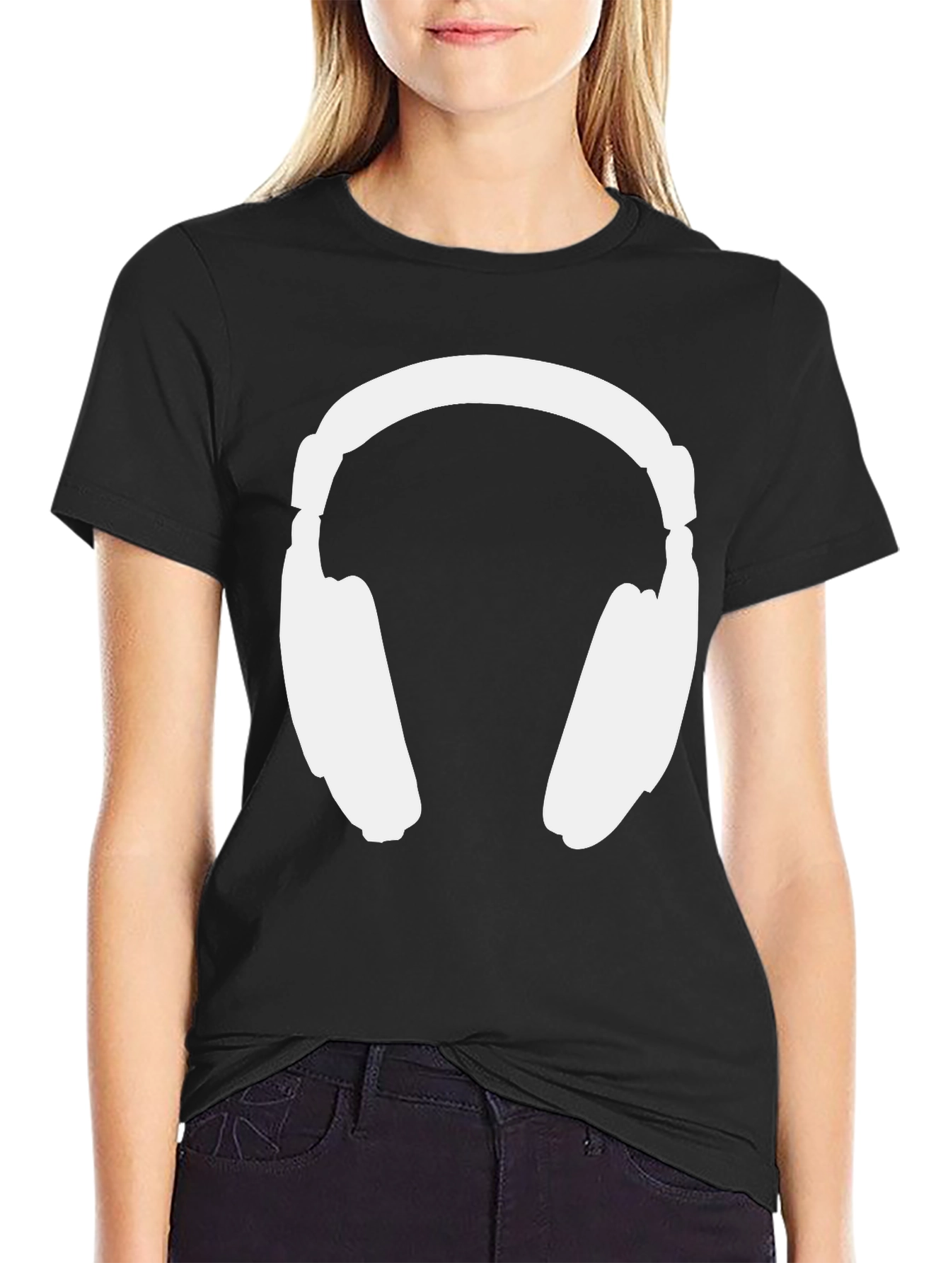 Headphones Graphic Tee - Black Cotton Comfort