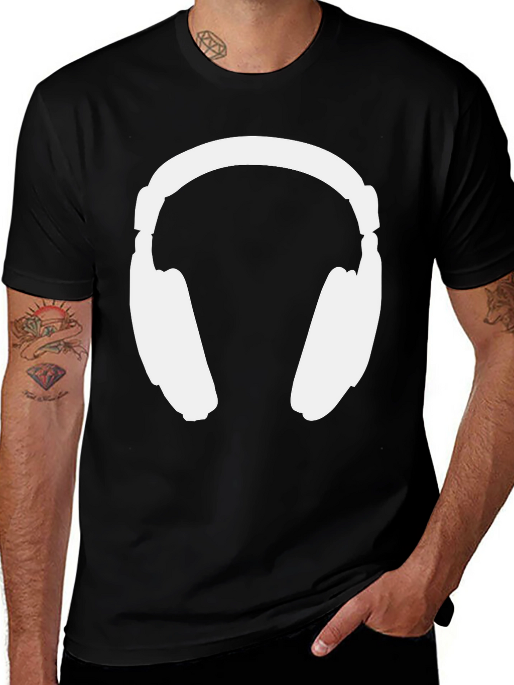 Headphones Graphic Tee - Black Cotton Comfort