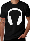 Headphones Graphic Tee - Black Cotton Comfort