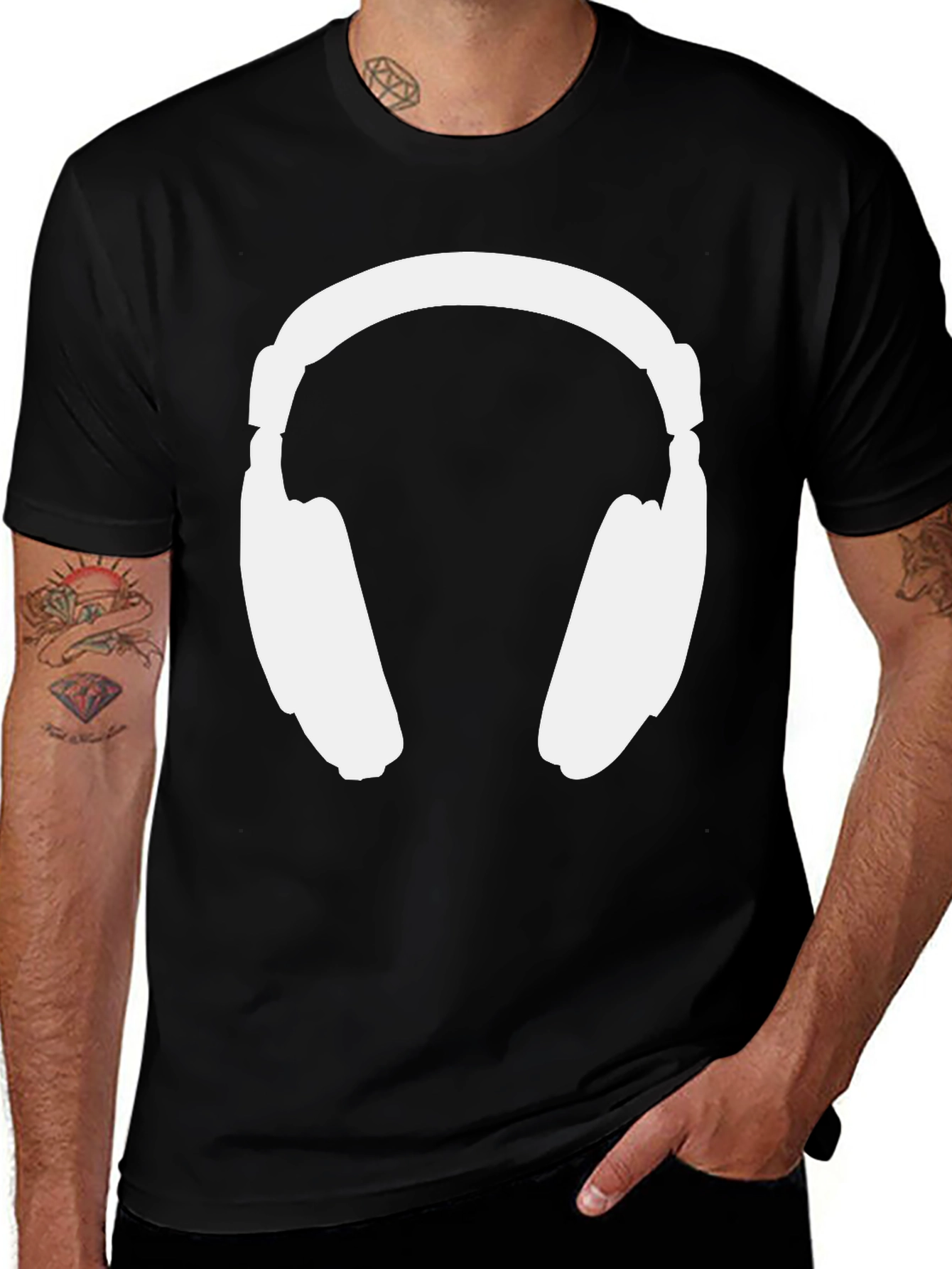 Headphones Graphic Tee - Black Cotton Comfort