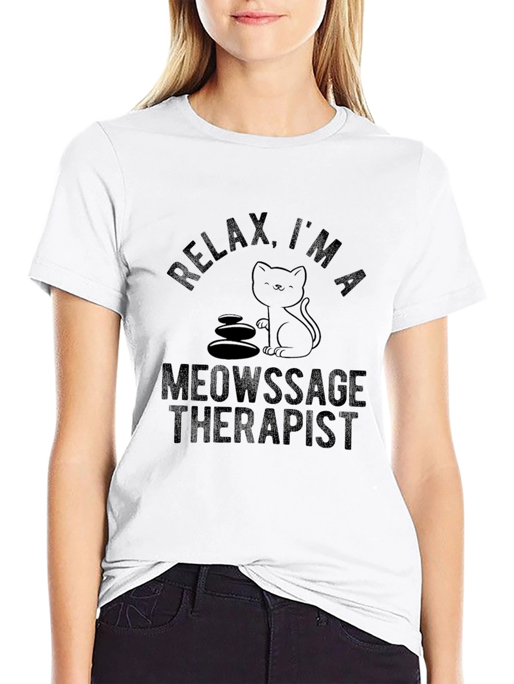 Relax Meowsage Therapist Black T-Shirt
