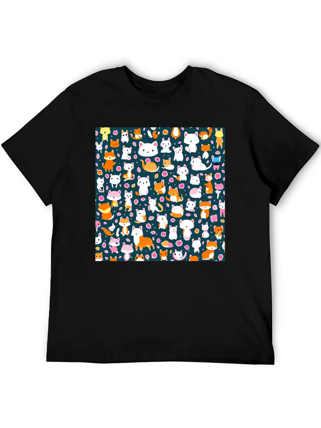Animal Print T-Shirt - Cute Cats & Foxes