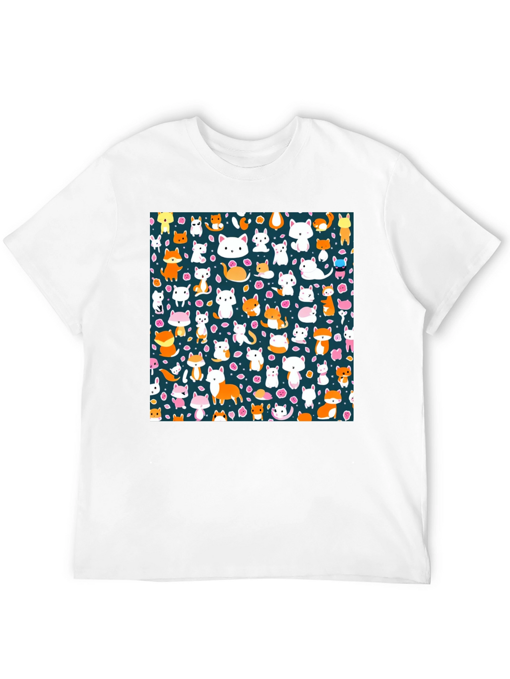 Animal Print T-Shirt - Cute Cats & Foxes