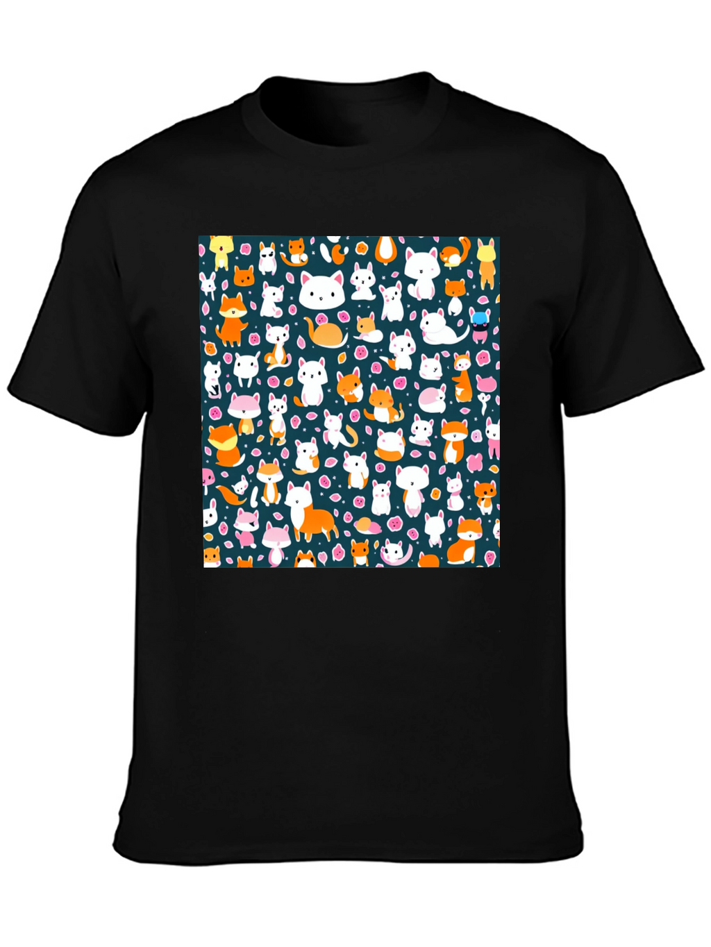 Animal Print T-Shirt - Cute Cats & Foxes