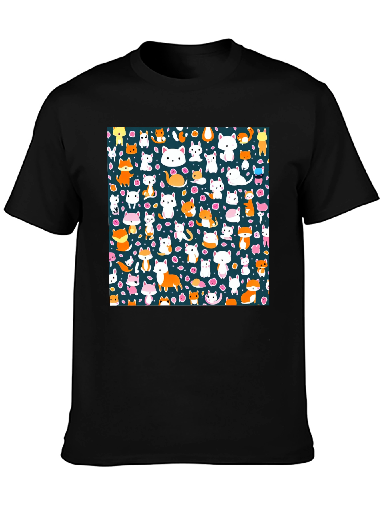 Animal Print T-Shirt - Cute Cats & Foxes