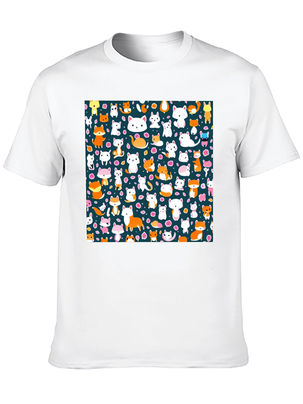 Animal Print T-Shirt - Cute Cats & Foxes