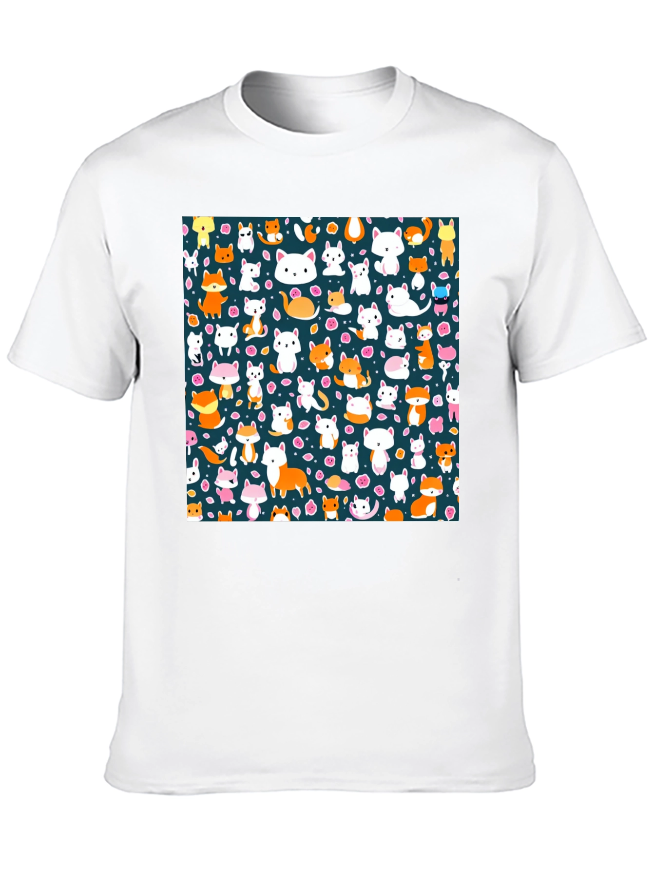 Animal Print T-Shirt - Cute Cats & Foxes
