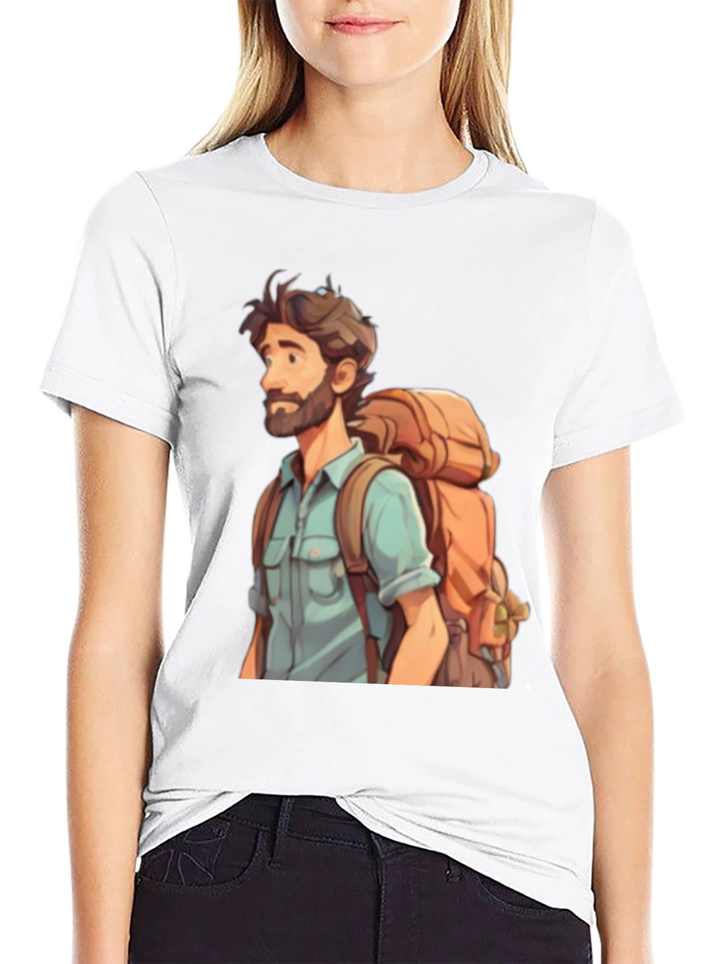 Cartoon Hiker T-Shirt - Black Cotton Blend Tee