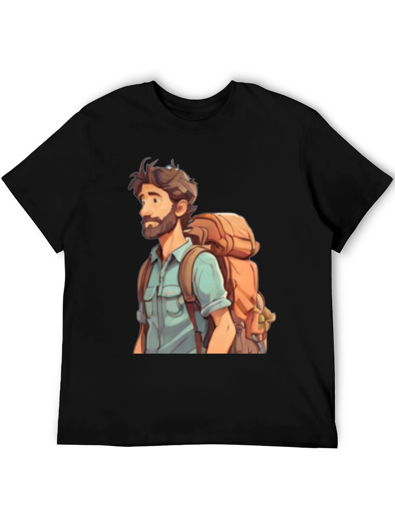 Cartoon Hiker T-Shirt - Black Cotton Blend Tee