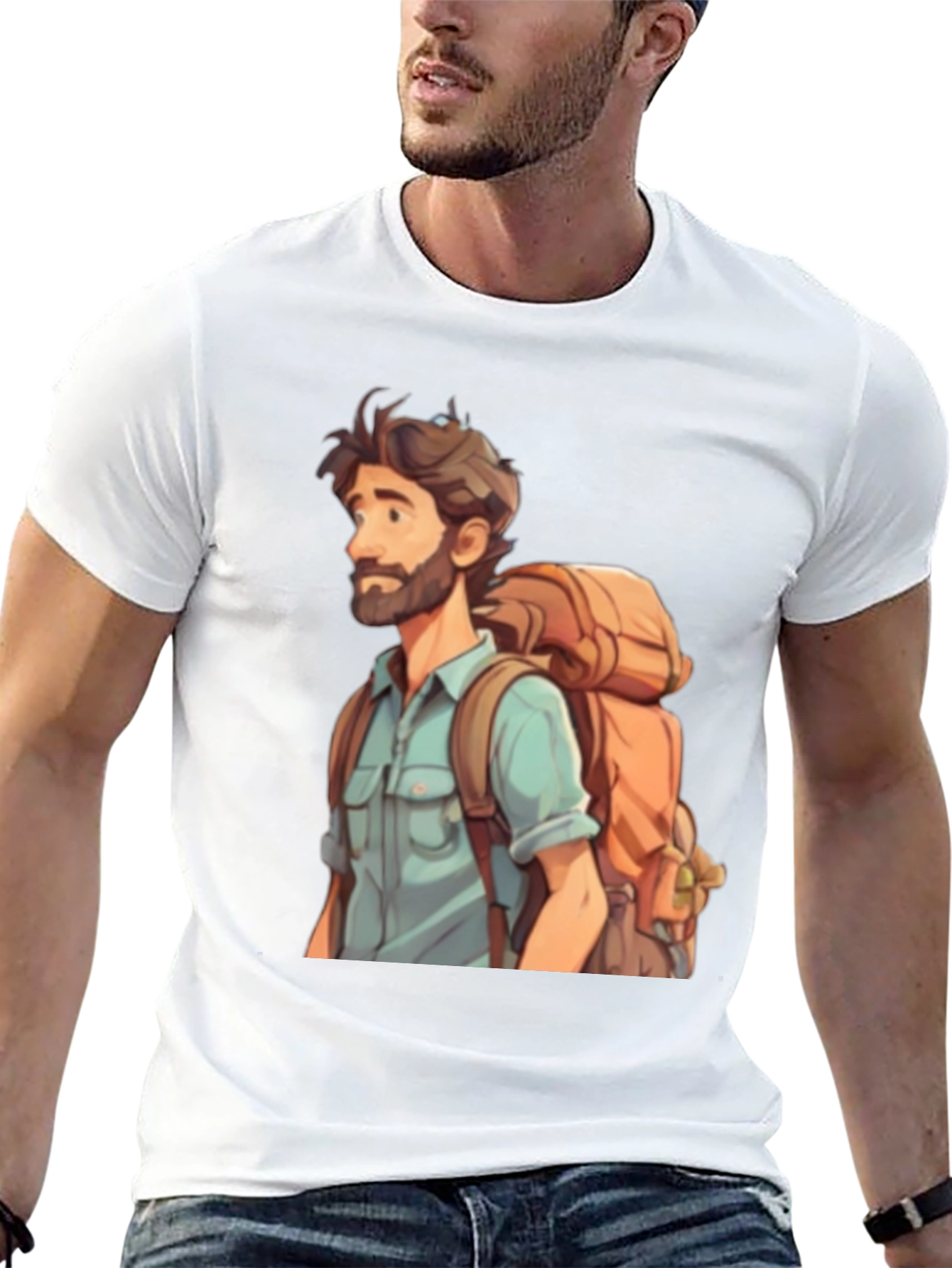 Cartoon Hiker T-Shirt - Black Cotton Blend Tee