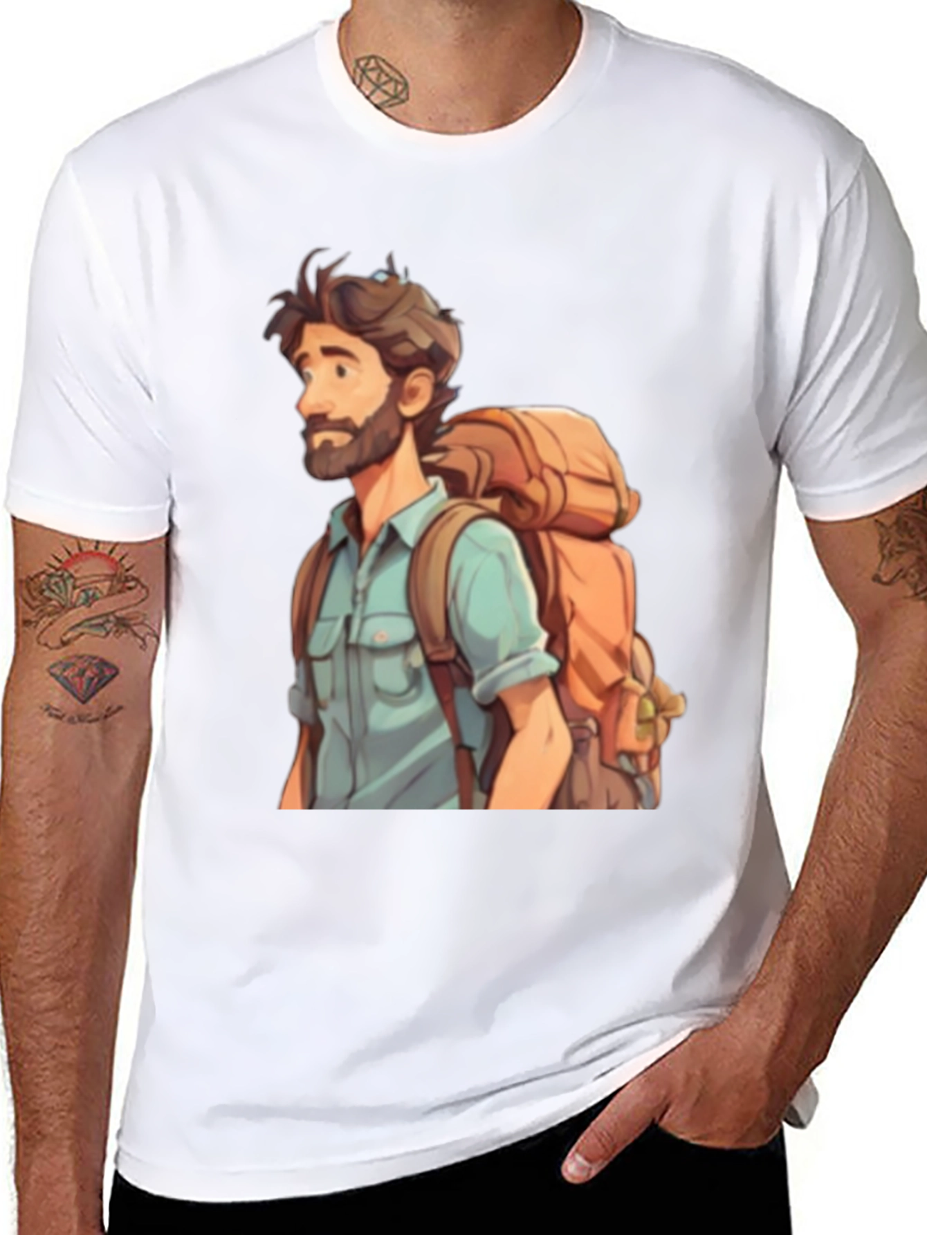Cartoon Hiker T-Shirt - Black Cotton Blend Tee