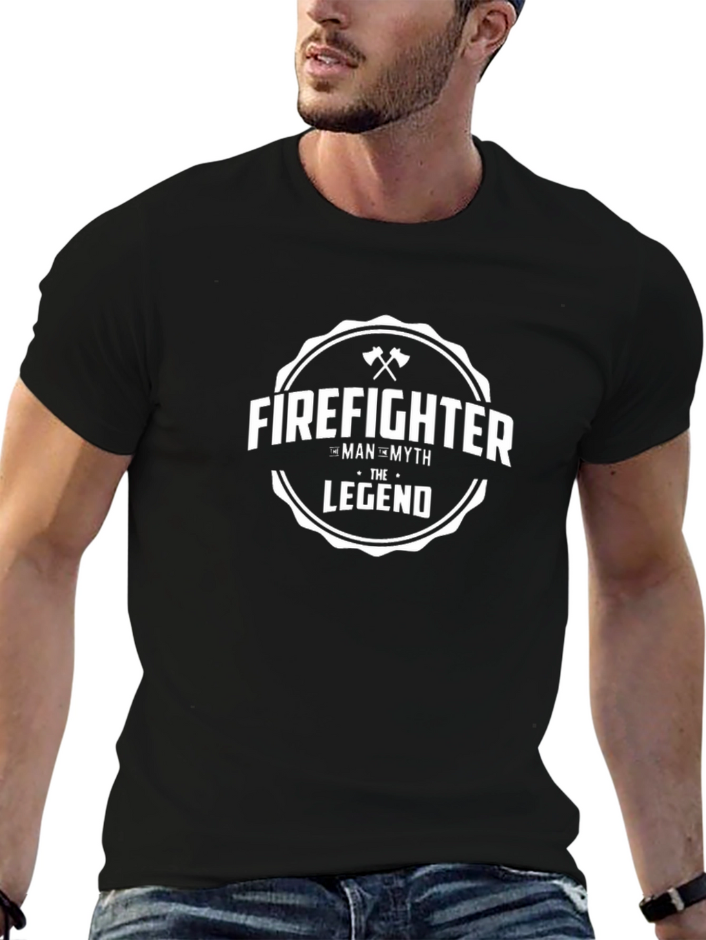 Firefighter Man Myth Legend Black T-Shirt
