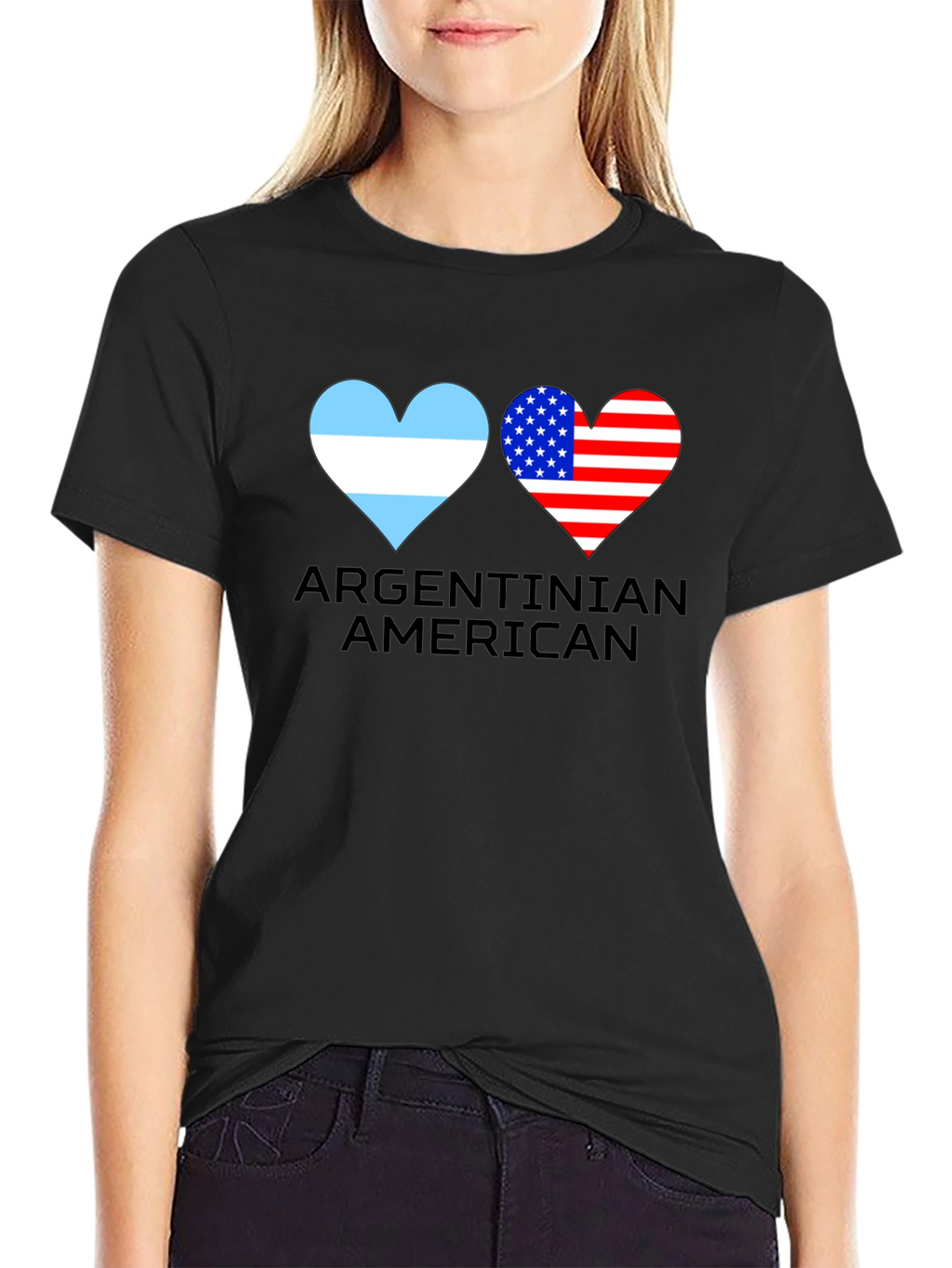 Argentinian American Flag Heart Graphic T-Shirt