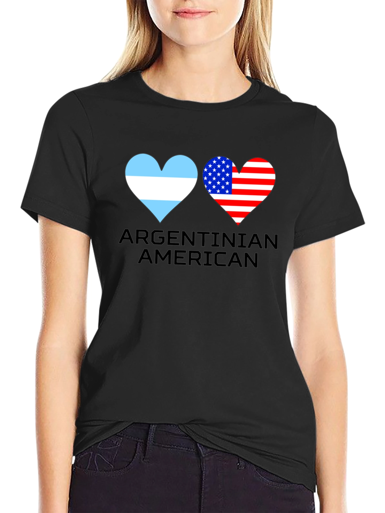 Argentinian American Flag Heart Graphic T-Shirt