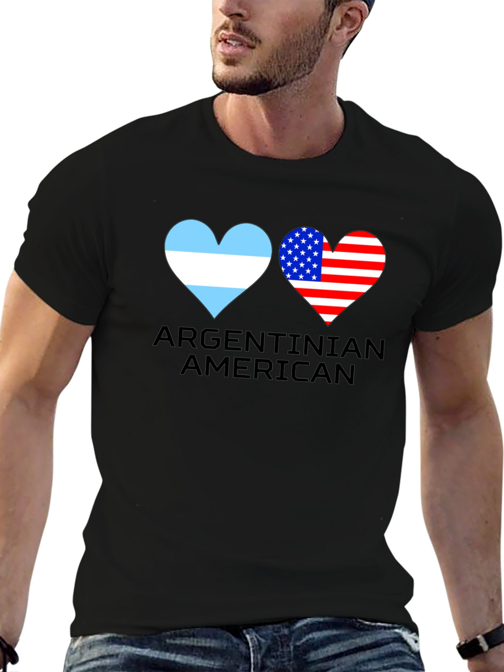 Argentinian American Flag Heart Graphic T-Shirt