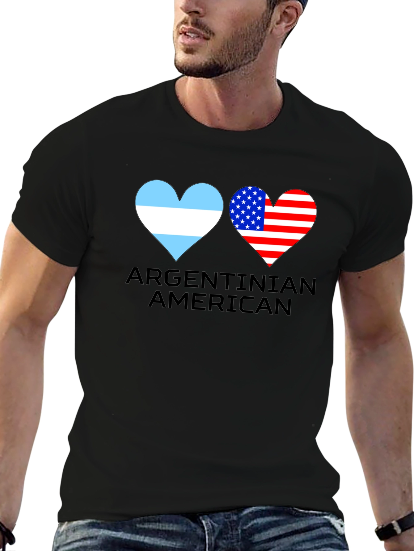 Argentinian American Flag Heart Graphic T-Shirt