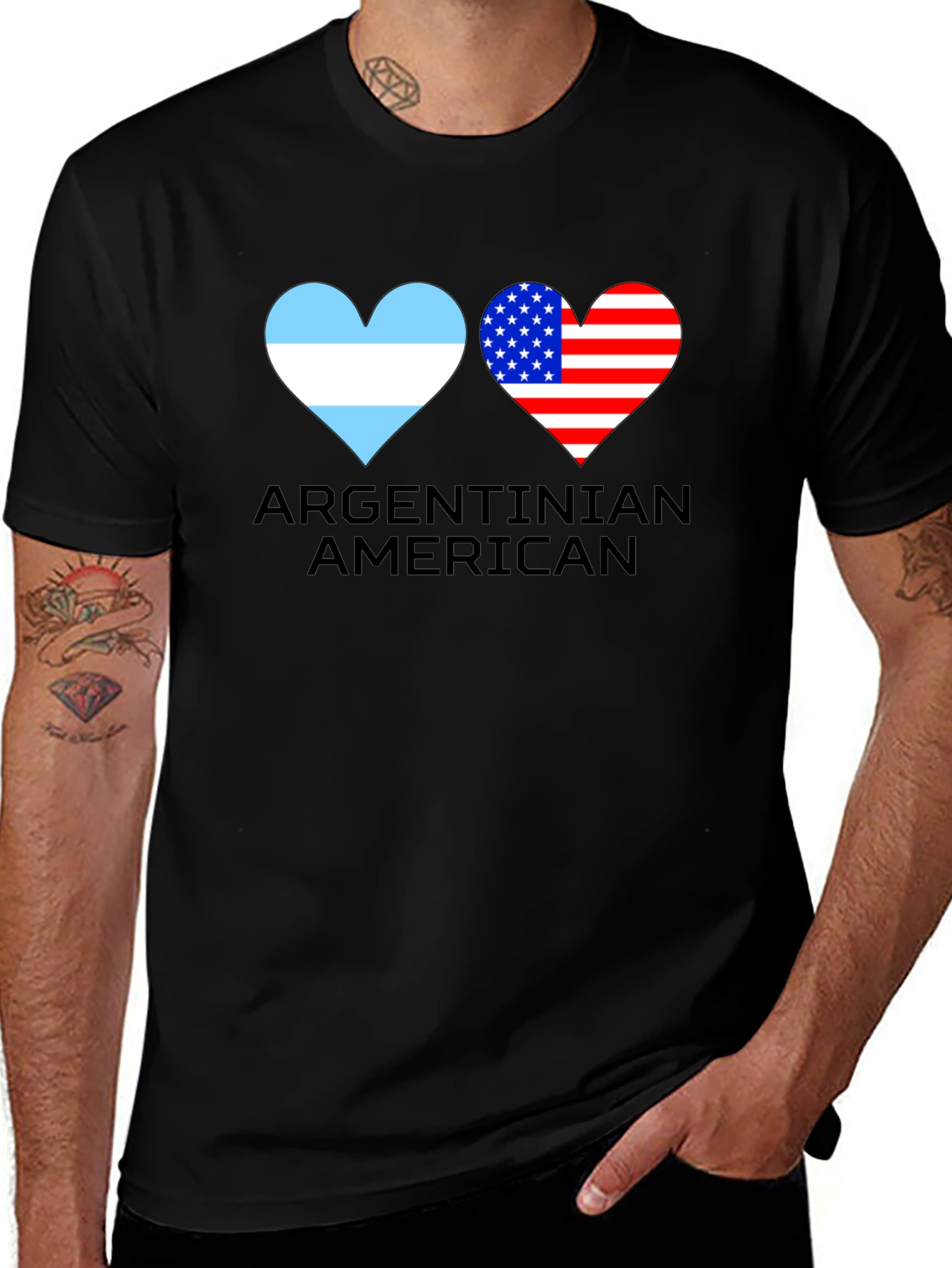 Argentinian American Flag Heart Graphic T-Shirt