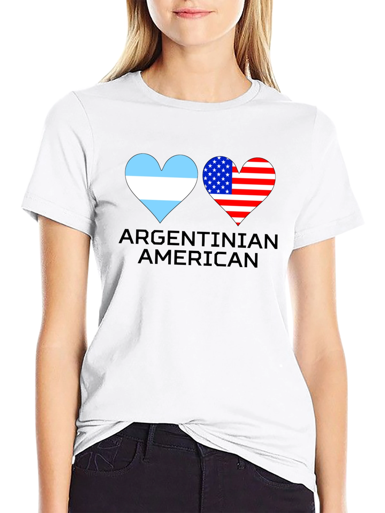 Argentinian American Flag Heart Graphic T-Shirt
