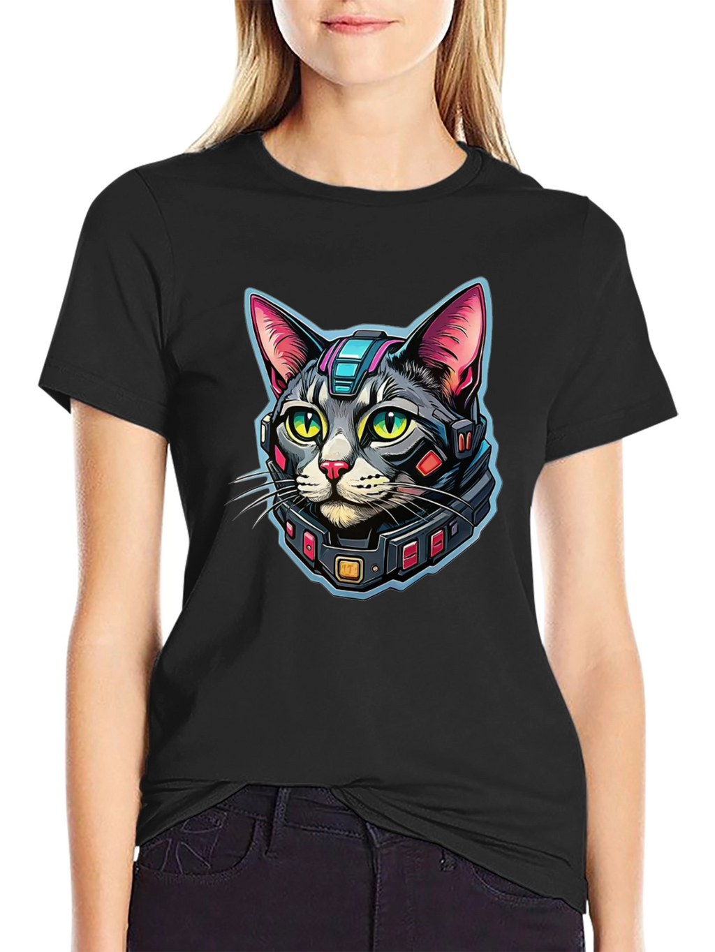 Cyber Cat Graphic T-Shirt - Modern Techwear Style