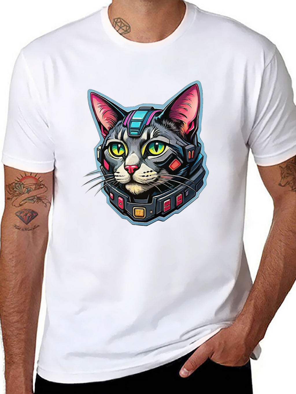 Cyber Cat Graphic T-Shirt - Modern Techwear Style