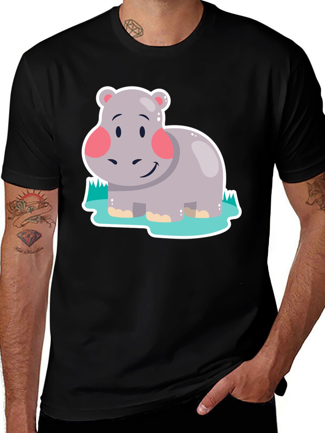 Hippo Graphic Tee - Black Cotton Comfort