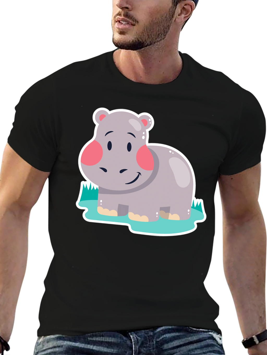 Hippo Graphic Tee - Black Cotton Comfort