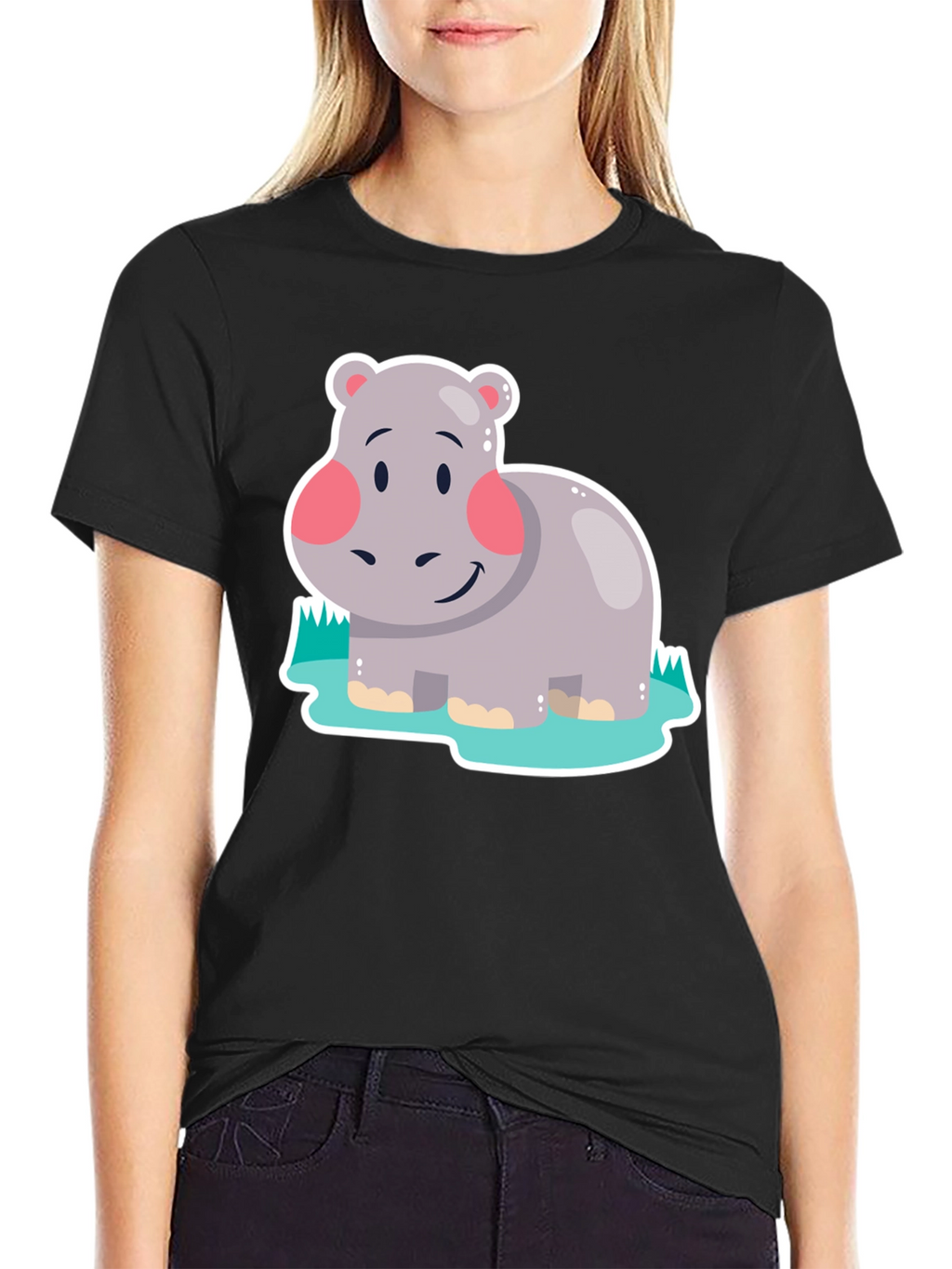 Hippo Graphic Tee - Black Cotton Comfort