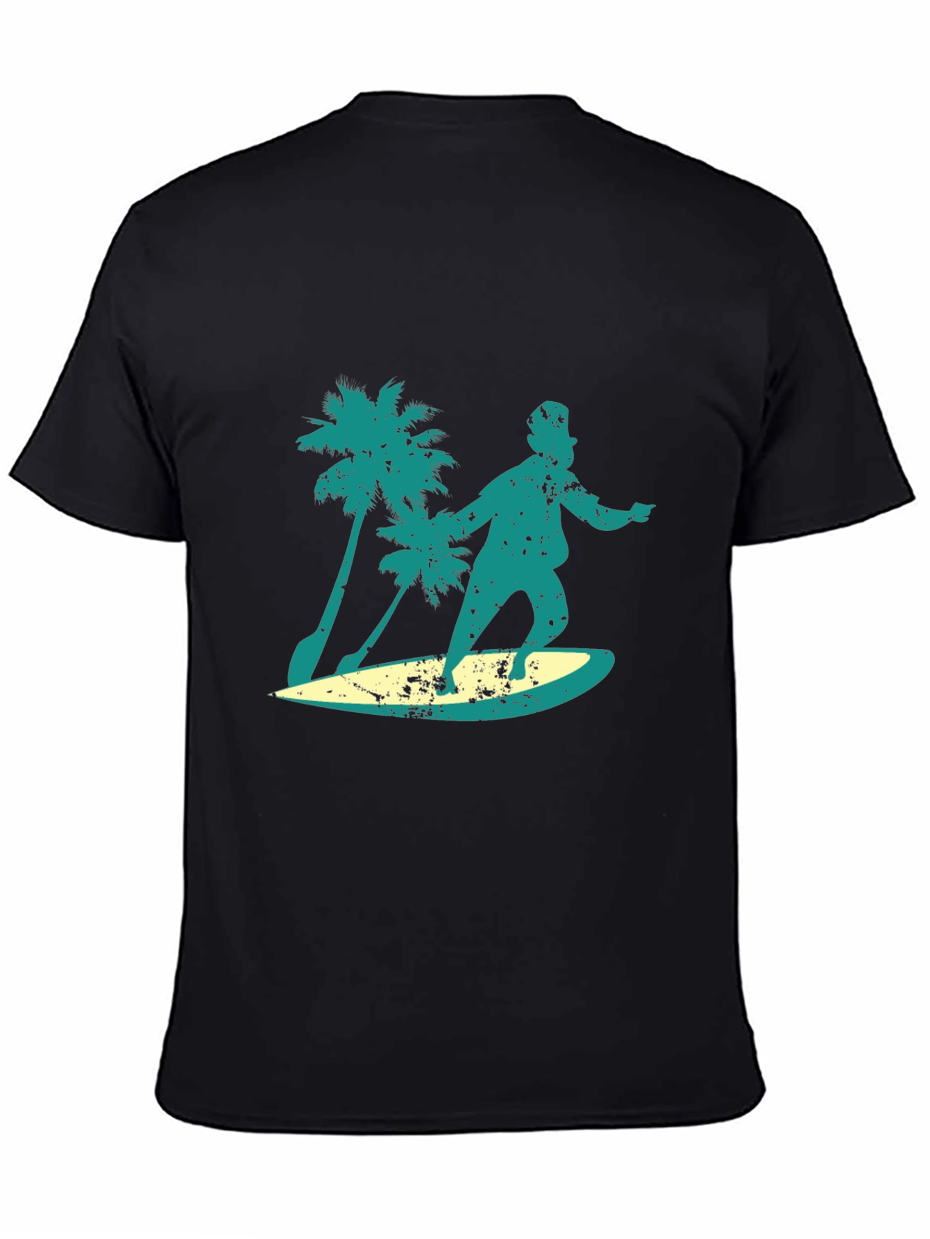 Surfing Santa Graphic Tee - Black Cotton Blend