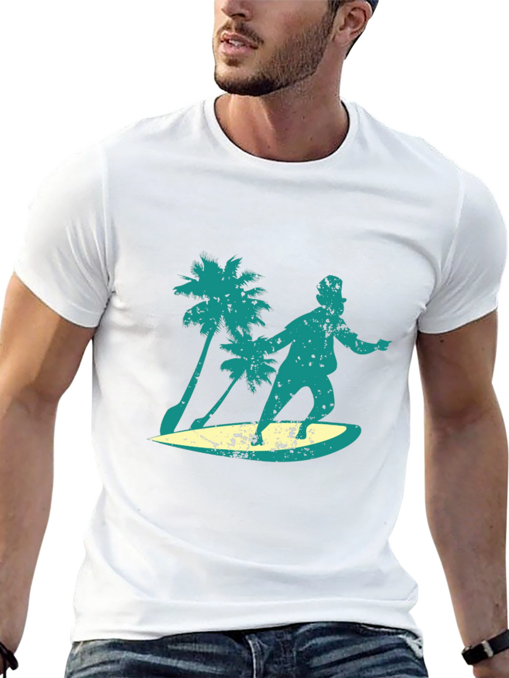 Surfing Santa Graphic Tee - Black Cotton Blend