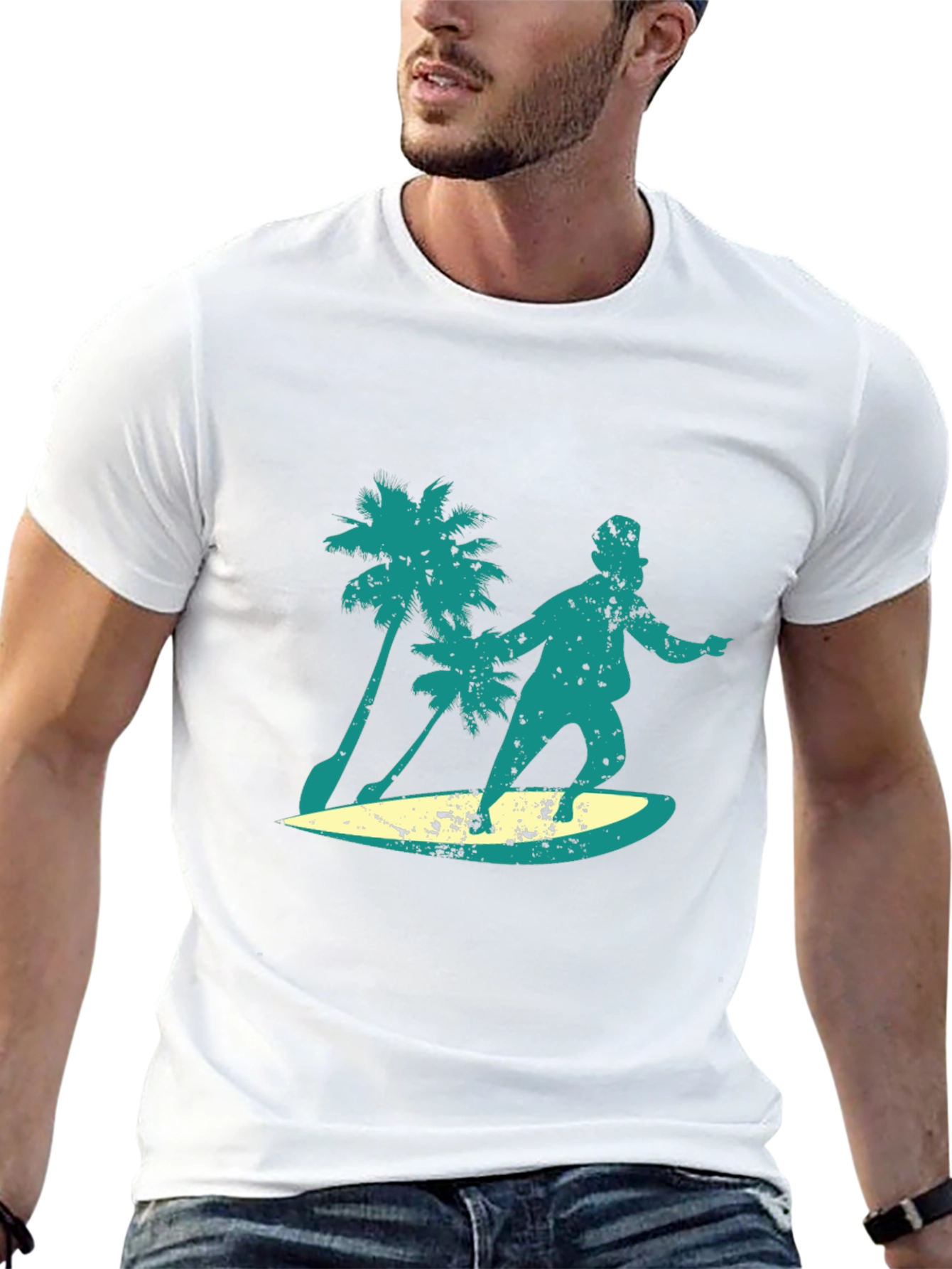 Surfing Santa Graphic Tee - Black Cotton Blend