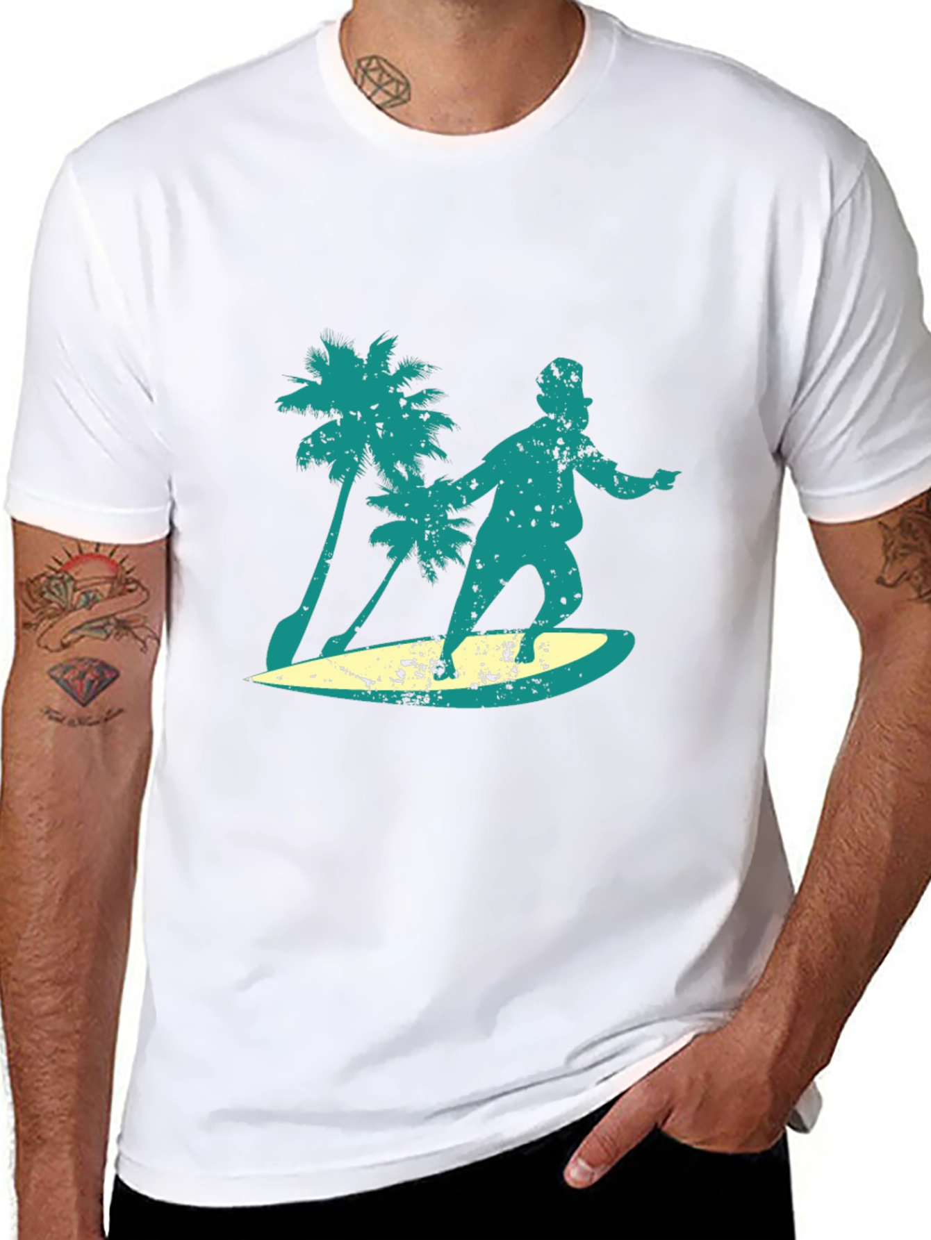 Surfing Santa Graphic Tee - Black Cotton Blend