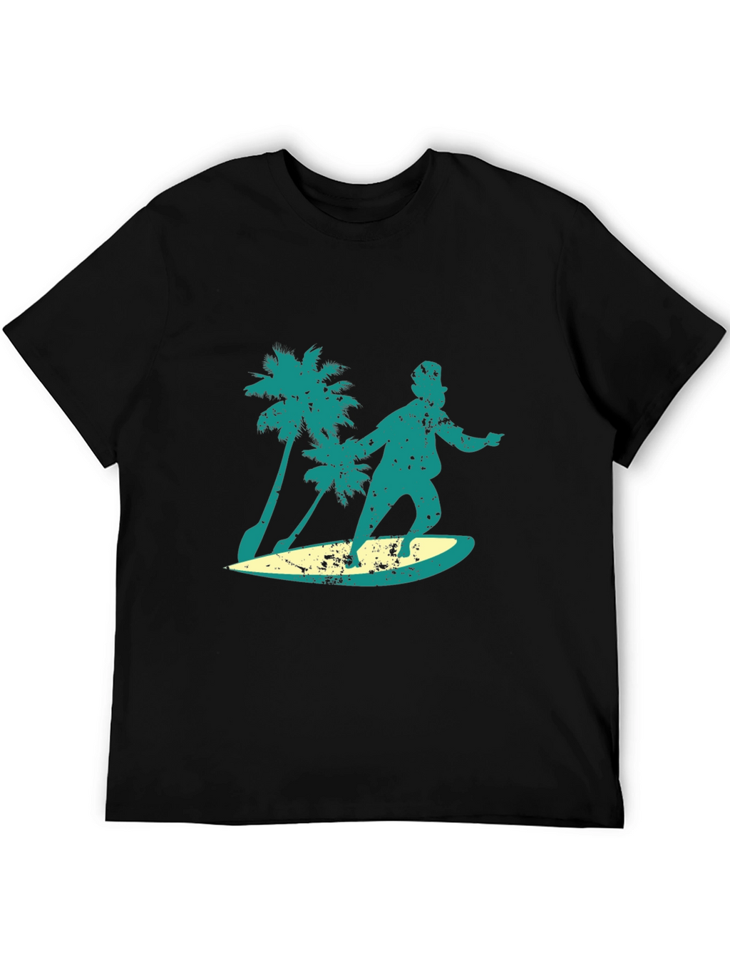Surfing Santa Graphic Tee - Black Cotton Blend