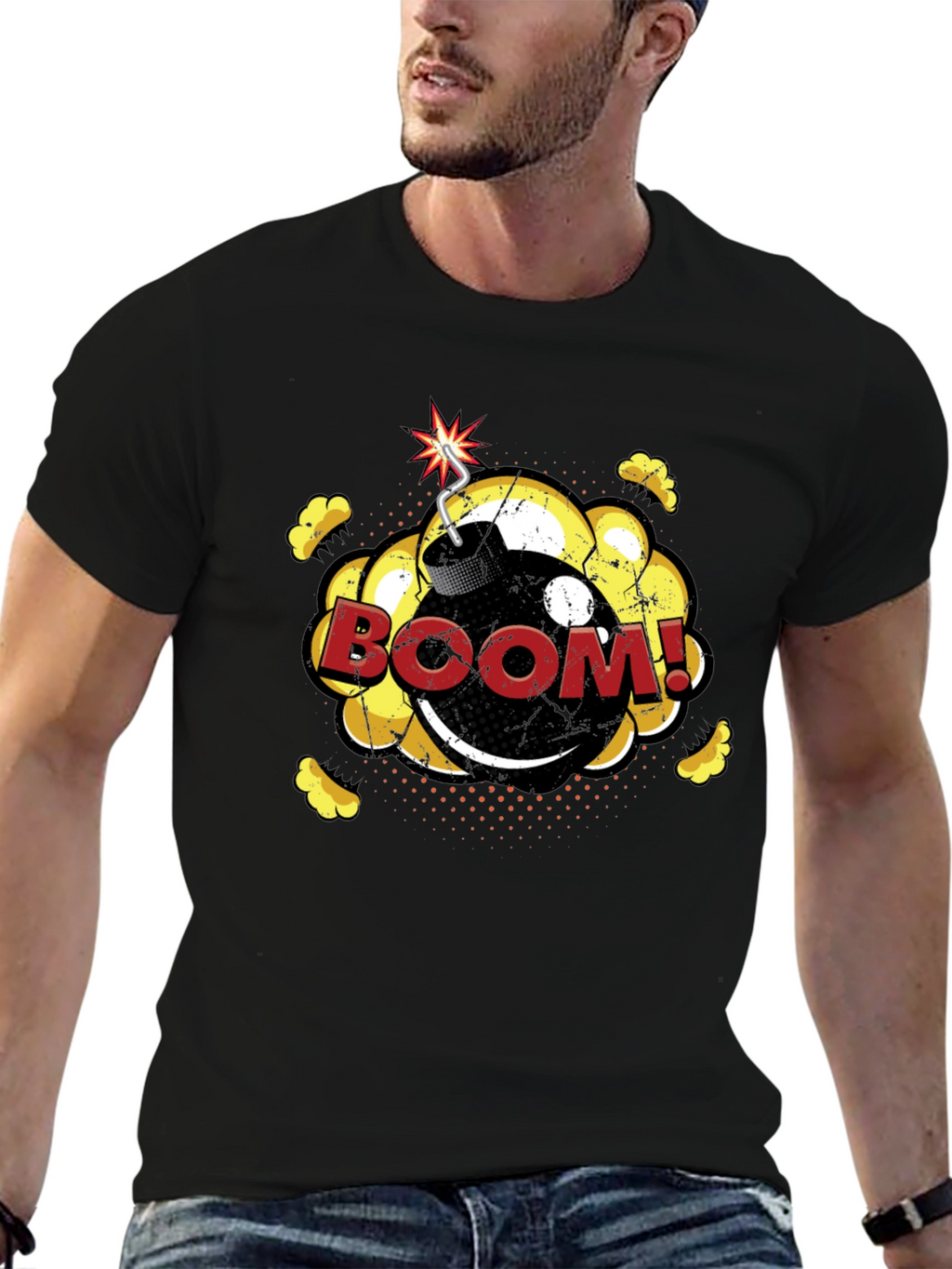 Boom Graphic T-Shirt - Fun Comic Style Black Tee