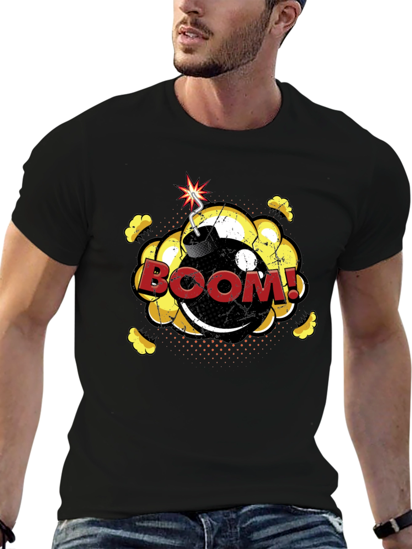 Boom Graphic T-Shirt - Fun Comic Style Black Tee