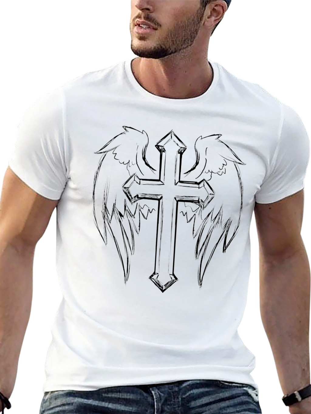 Winged Cross Graphic Black T-Shirt