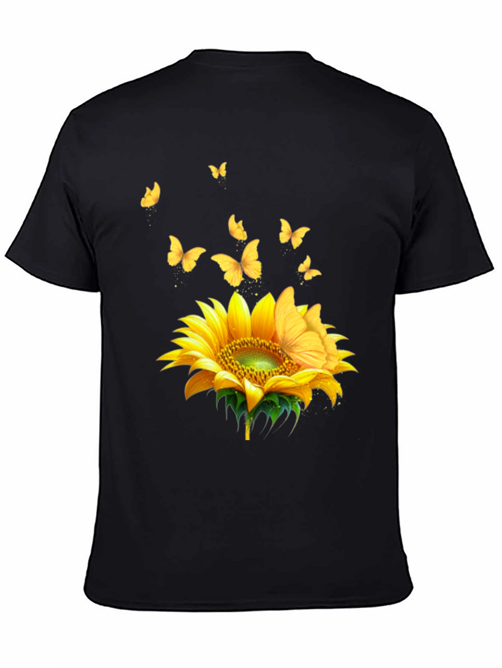 Sunflower Butterfly Black T-Shirt