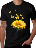 Sunflower Butterfly Black T-Shirt