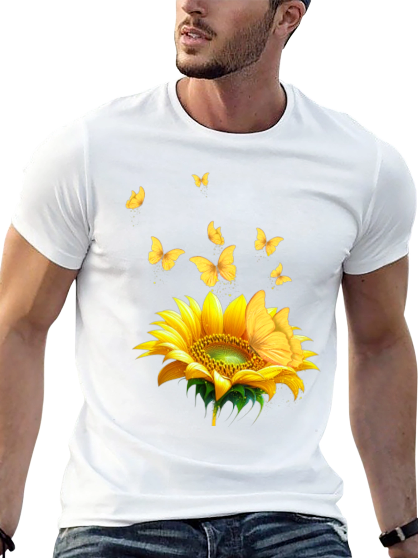 Sunflower Butterfly Black T-Shirt